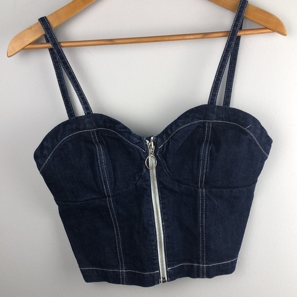 NEW Taylor Hill by Joe’s Jeans Maddix Denim Bustier Front Zip Size S Cropped Top - Picture 2 of 14